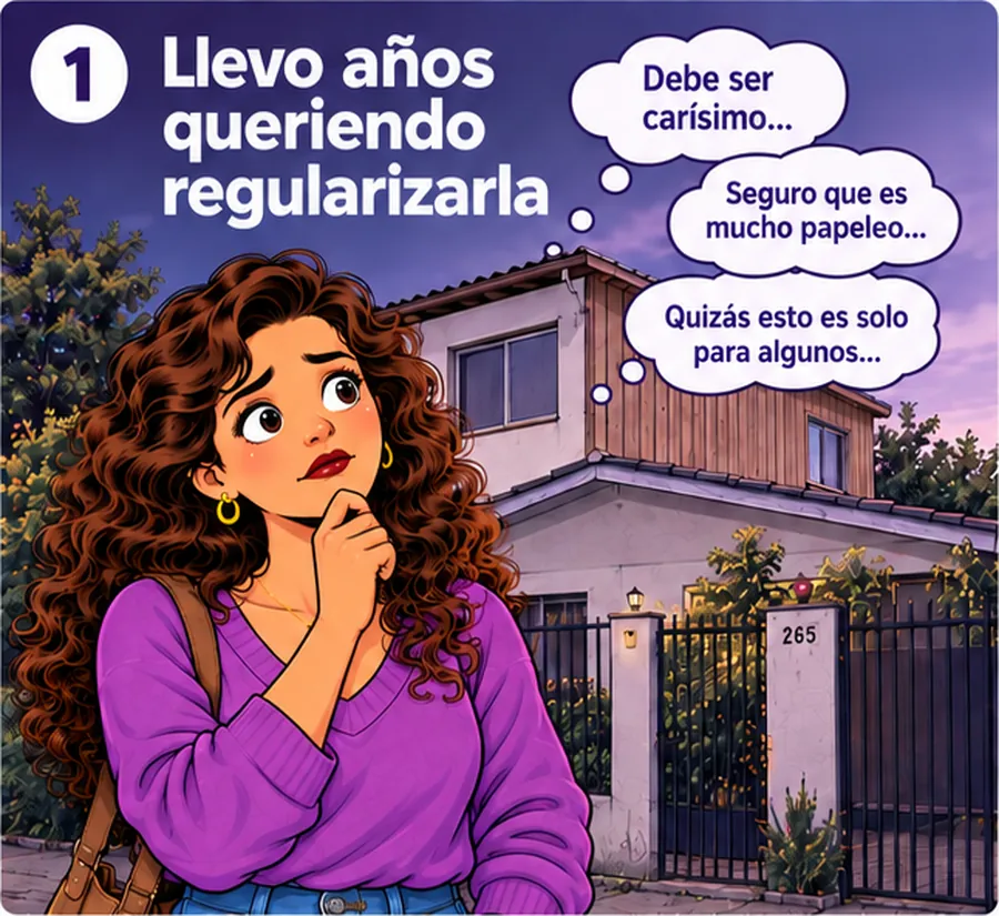 Propietaria mirando su casa y pensando que regularizar debe ser carísimo