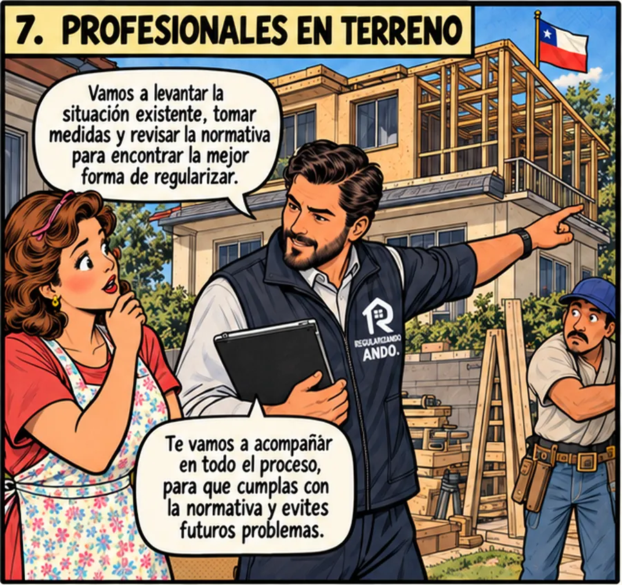 Profesionales en terreno levantando la situación existente de la vivienda