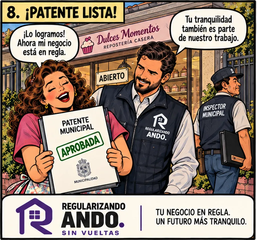 Propietaria con su patente municipal aprobada y el negocio abierto