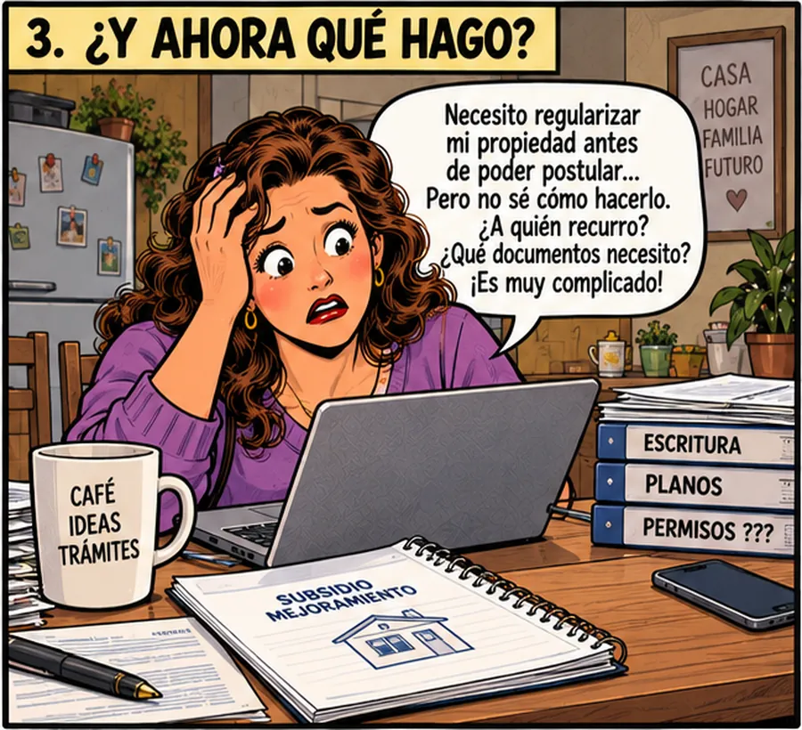Propietaria revisando sus documentos sin saber por dónde empezar