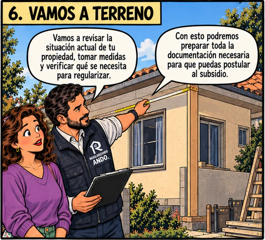 Profesional revisa la vivienda en terreno y toma medidas