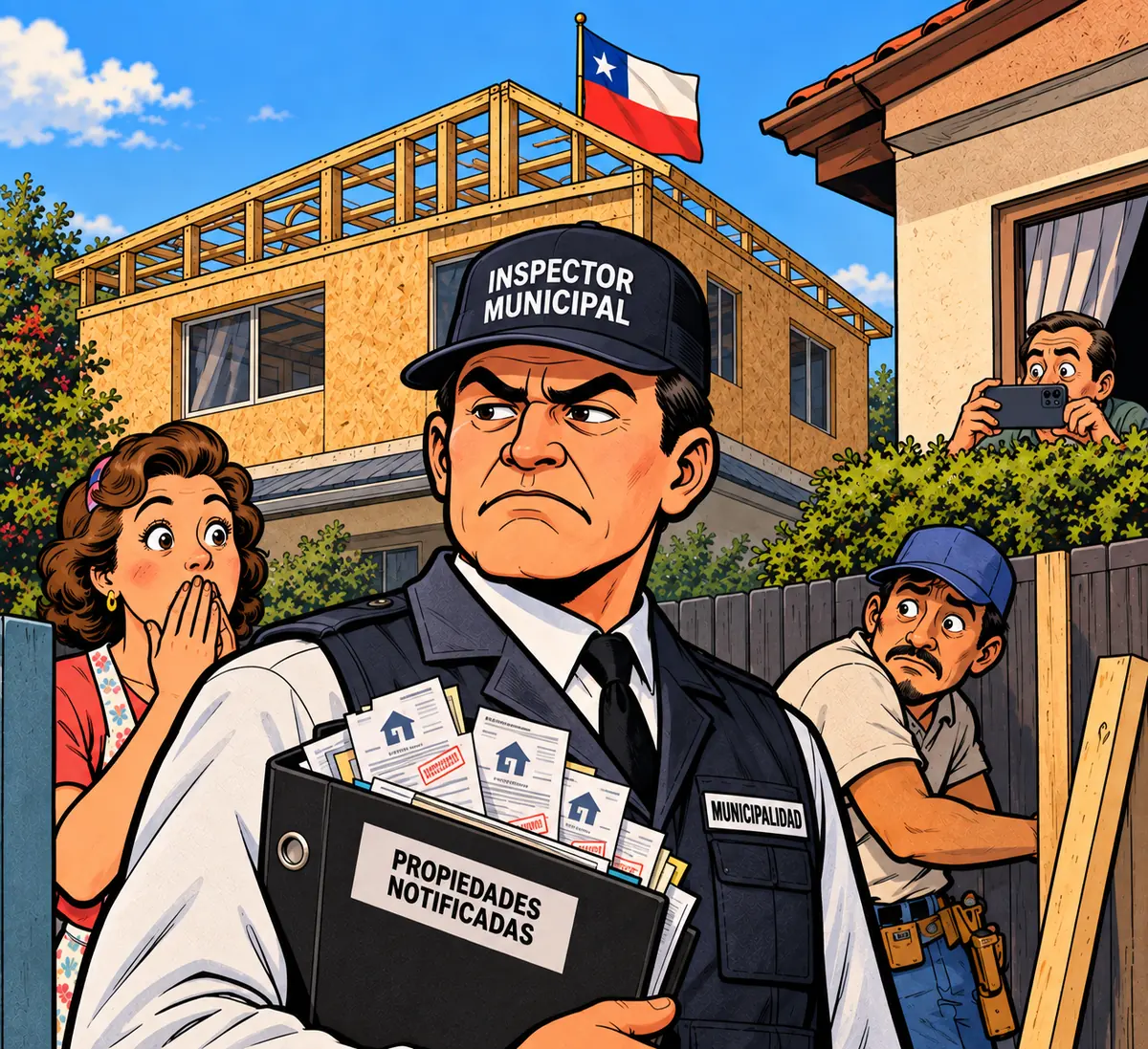 Inspector municipal frente a una ampliación construida sin permiso
