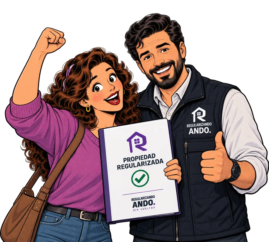 Propietaria y profesional de Regularizando Ando celebrando la propiedad regularizada